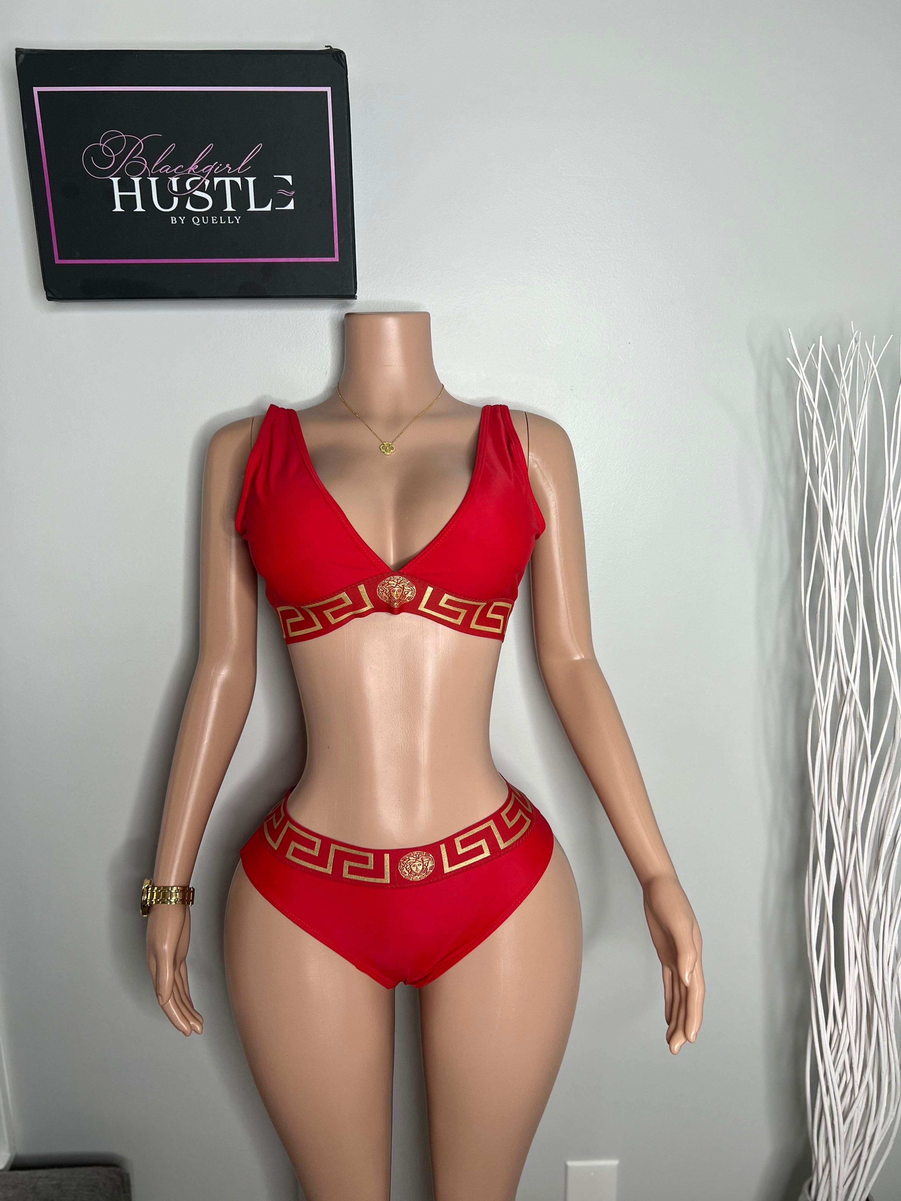 Versace Red & Gold 2piece top area runs big