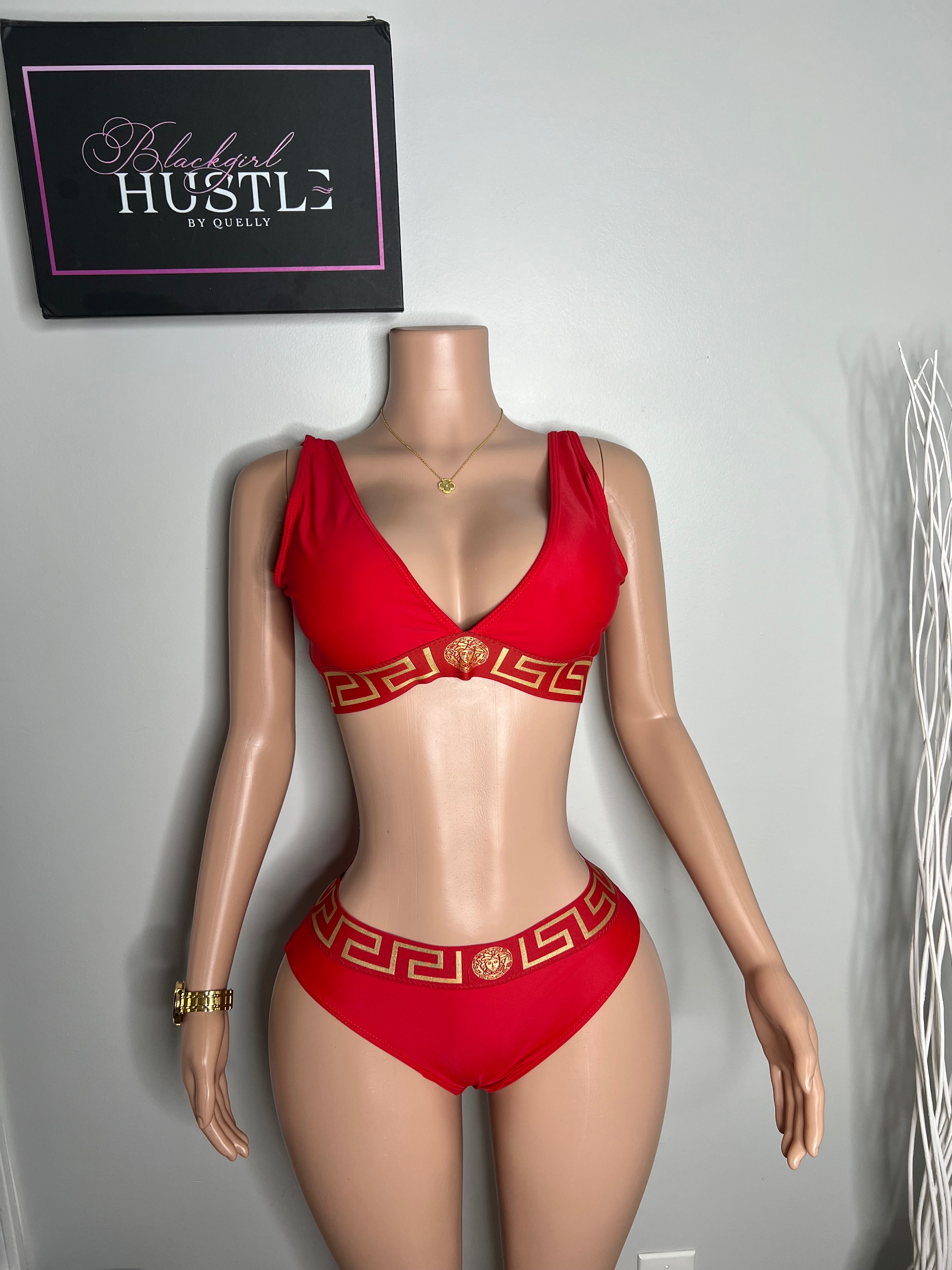Versace Red & Gold 2piece top area runs big