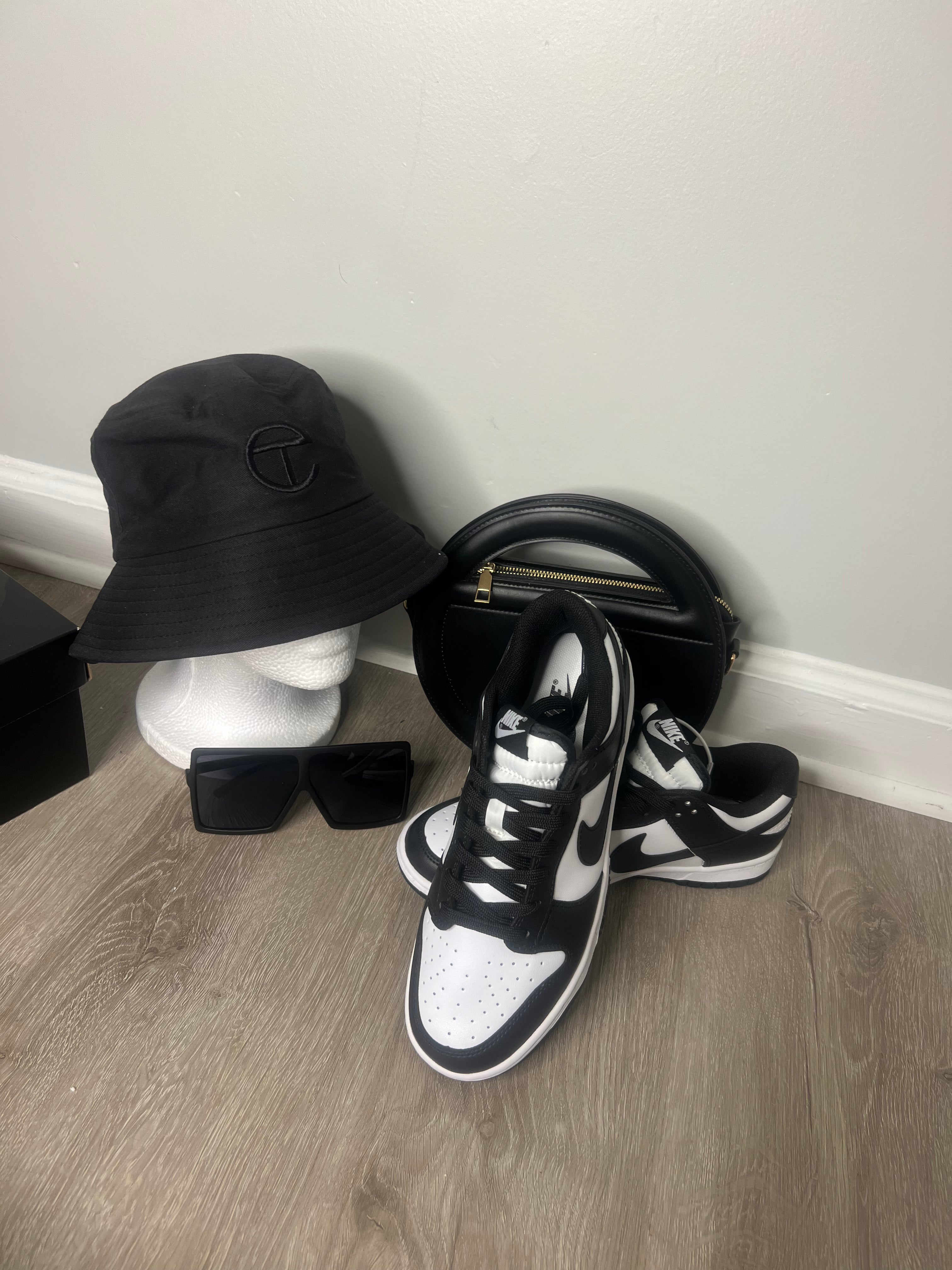 Nike Black and White Dunks Low with Telfar Bag Set