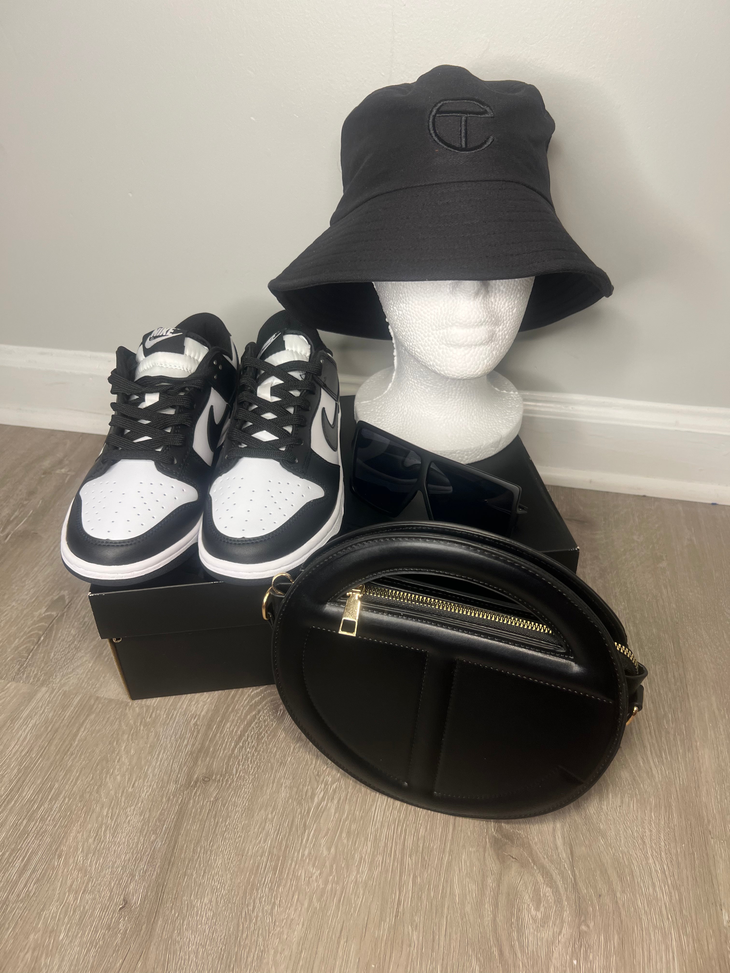 Nike Black and White Dunks Low with Telfar Bag Set
