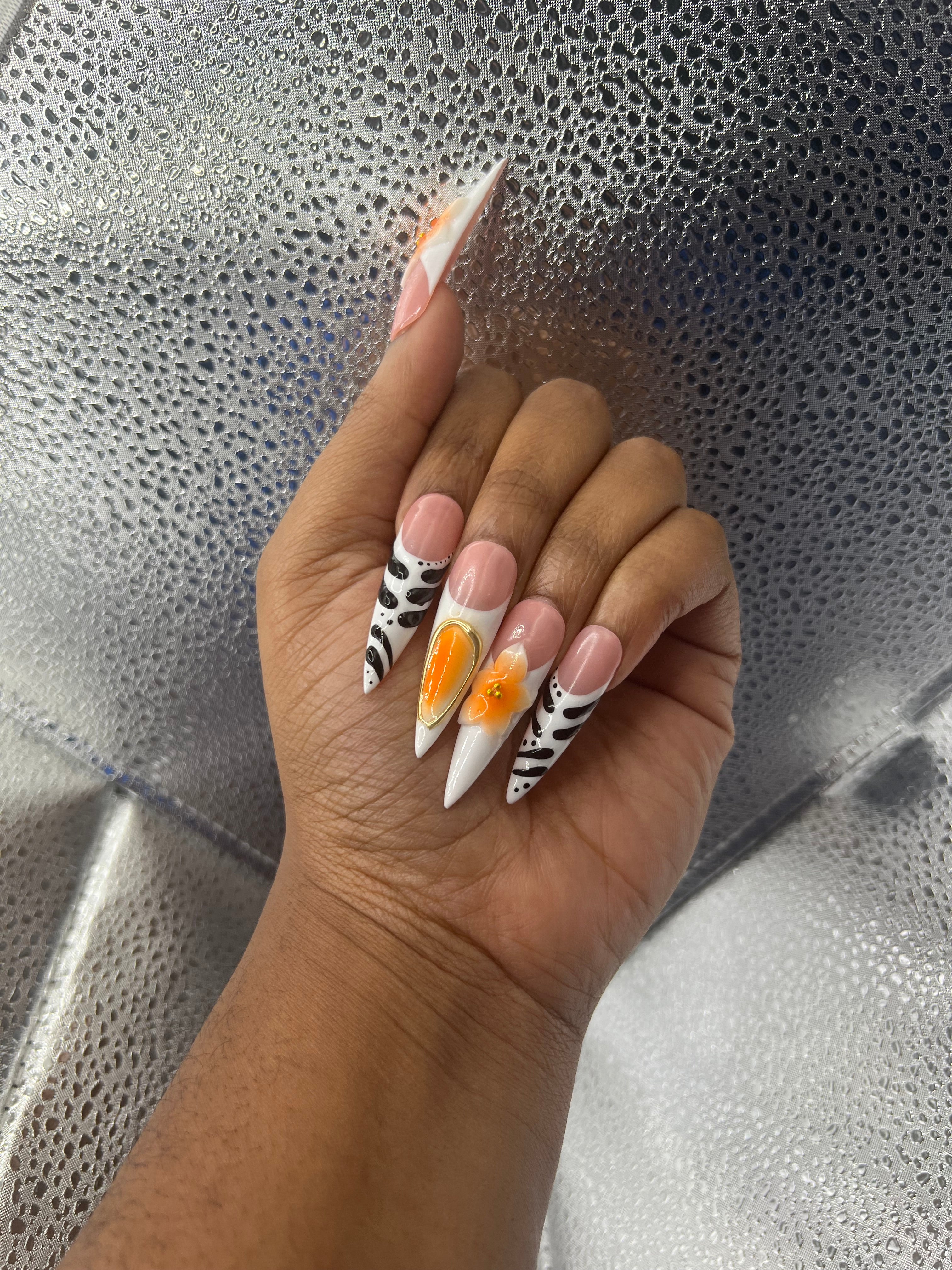 Zebra Siletto Nails