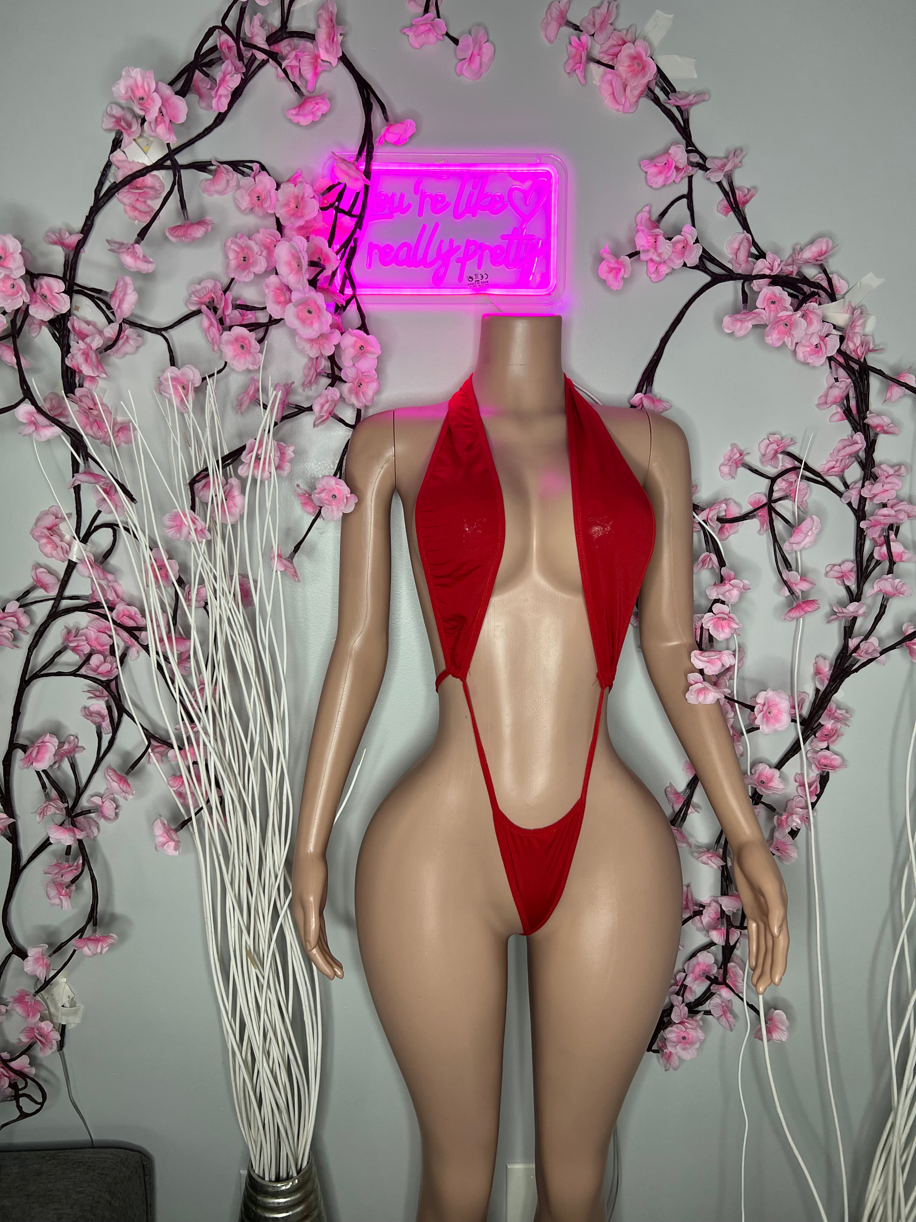 Red OnePiece Swimsuit- Gstring