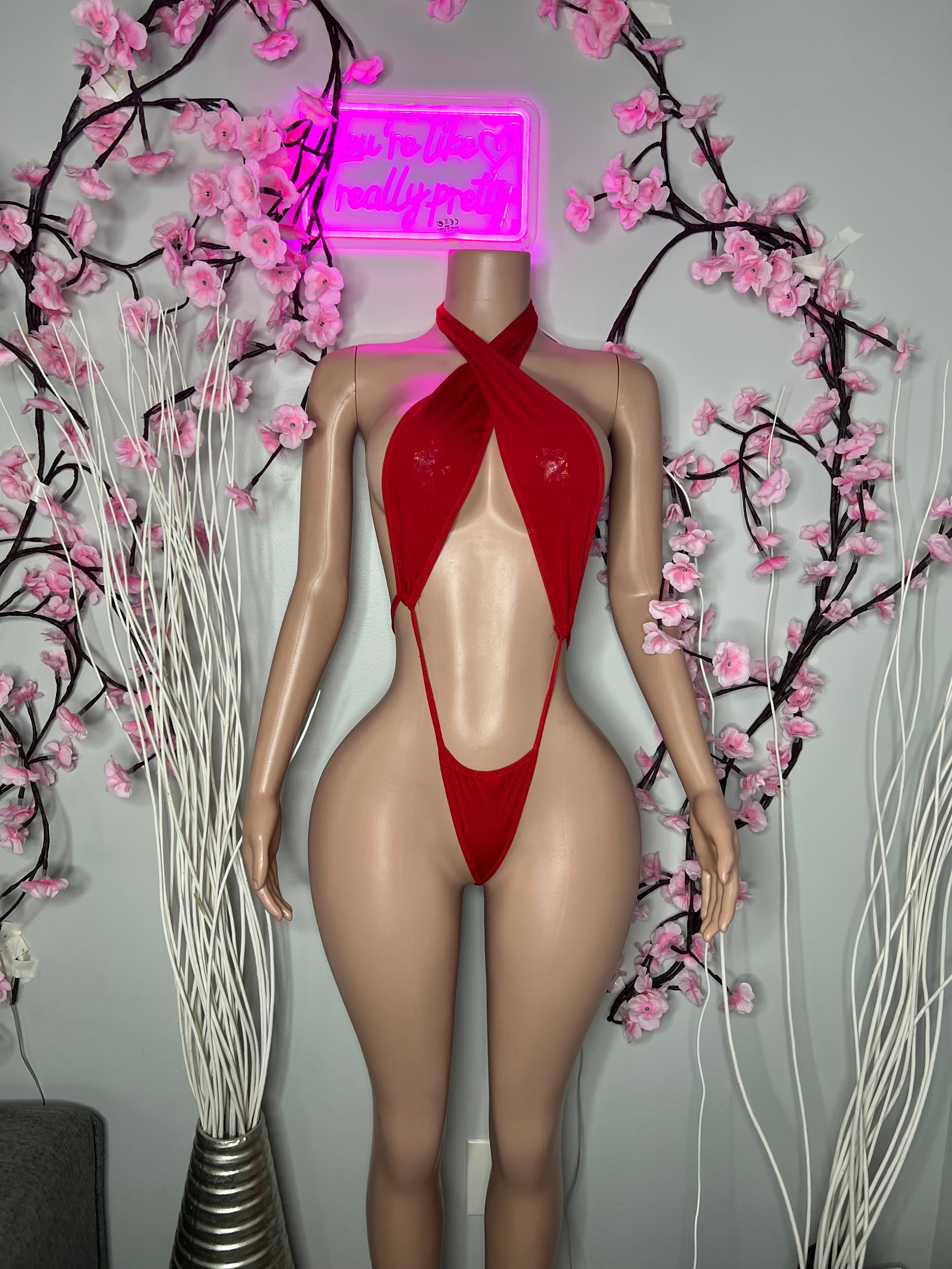 Red OnePiece Swimsuit- Gstring
