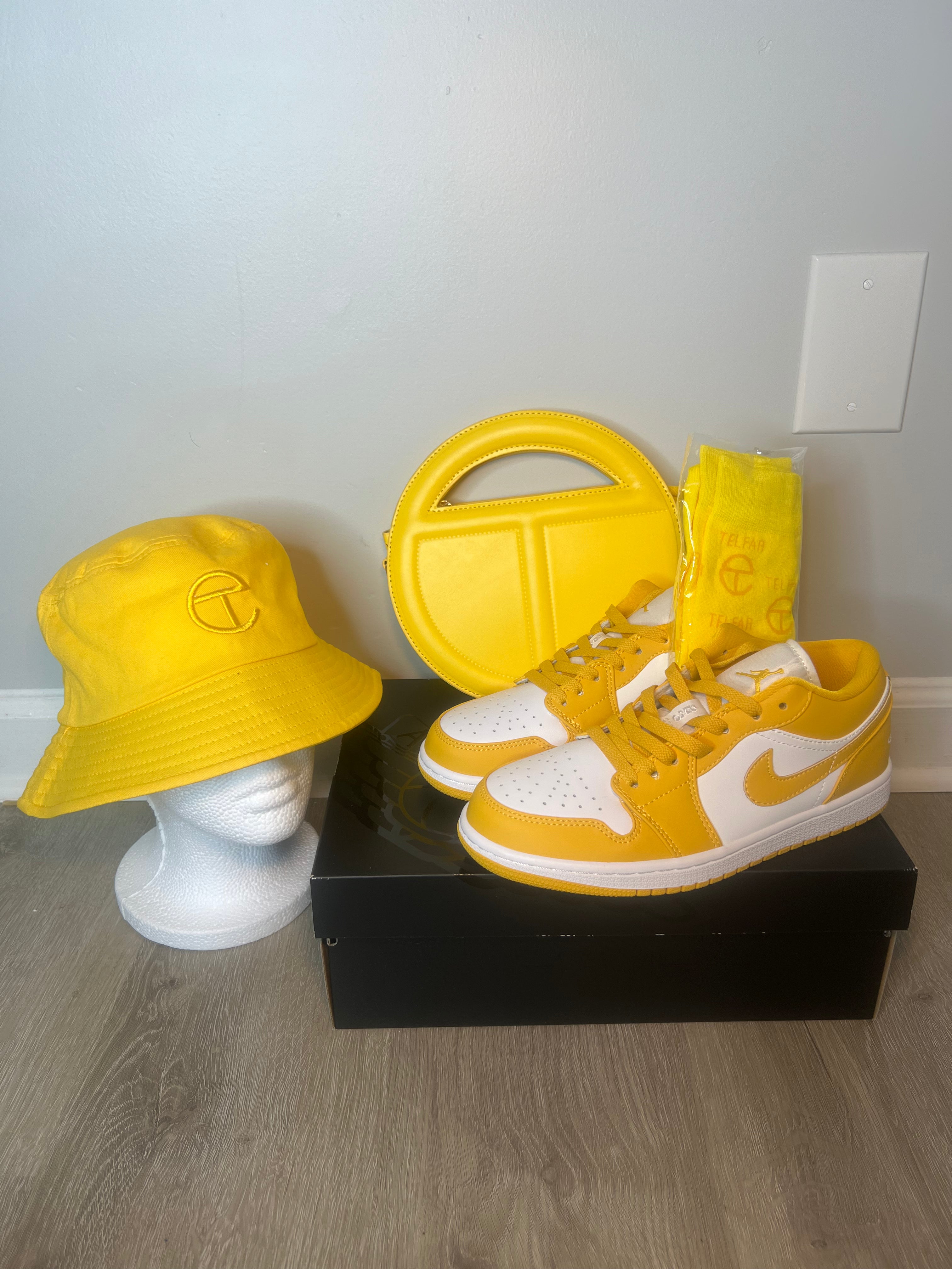 Yellow and White Air Jordon 1 Low & Telfar Set